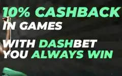 10% cashback in games banner from the Dash Bet home page